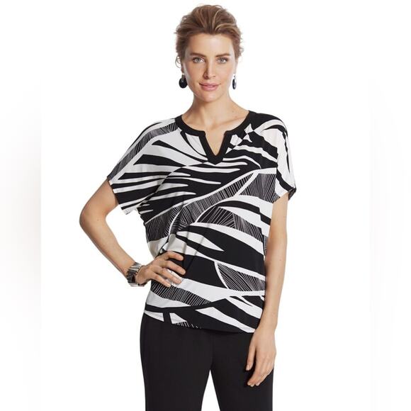 Chico’s Tropical Print Short Sleeve Blouse EUC Sz 16 Stretch Abstract Polyester - Picture 12 of 13